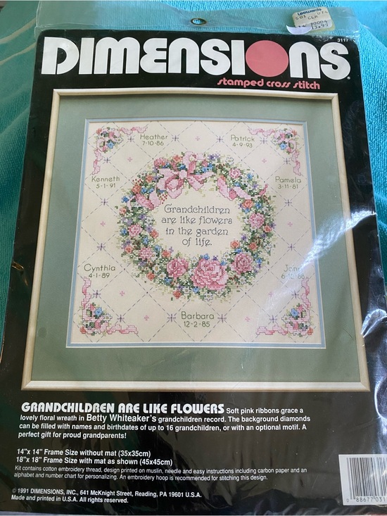 Dimensions Other - Vintage Dimensions Stamped Cross Stitch Grandchildren Are Like Flowers 1991 NIP